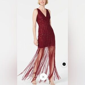Adrianna Papell Sleeveless Beaded Fringed Hem Dress